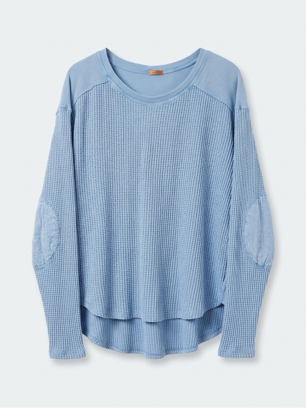 Free People Sky Blue Waffle-Knit Pullover Sweatshirt